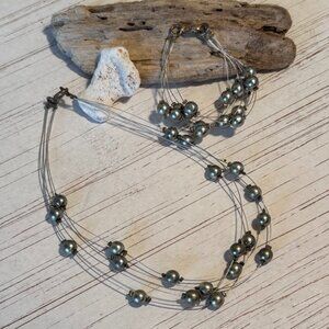OOAK - Artisan - Multi Strand Floating Silver Glass Pearl Necklace/ Bracelet